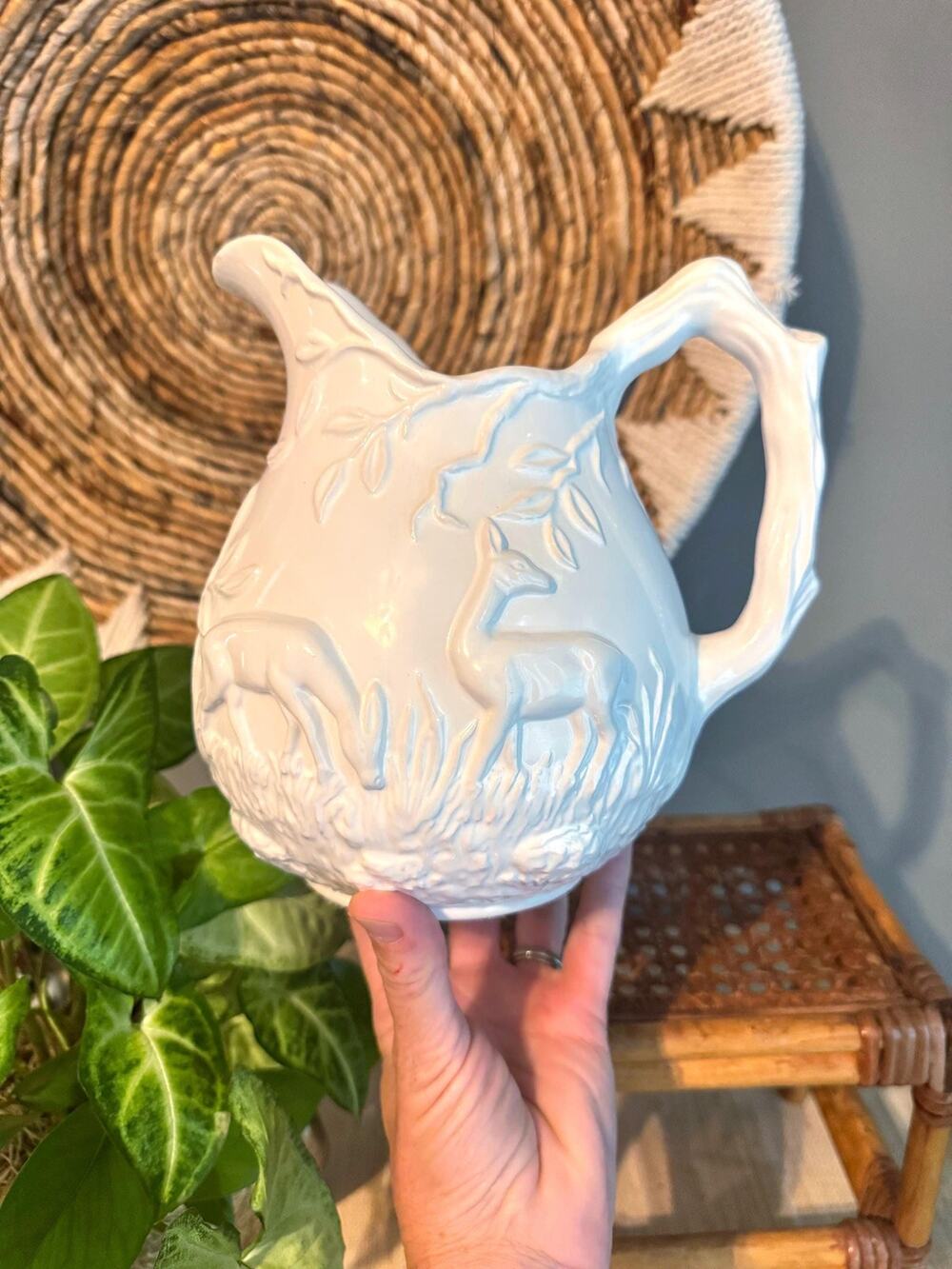 Vista Alegre Portugal White Botanical Relief Pitcher Cottagecore Vase